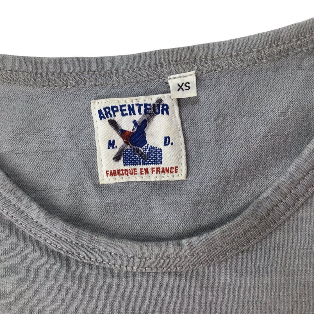 Arpenteur Top Shirt Mens XS France Pullover Striped 3/4 Sleeve Pocket Gray White - Picture 3 of 6